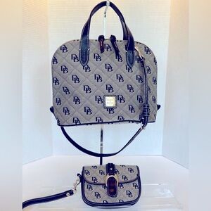 Dooney & Bourke Jacquard Gray and Black ZipZip Dome Satchel & Matching Wristlet